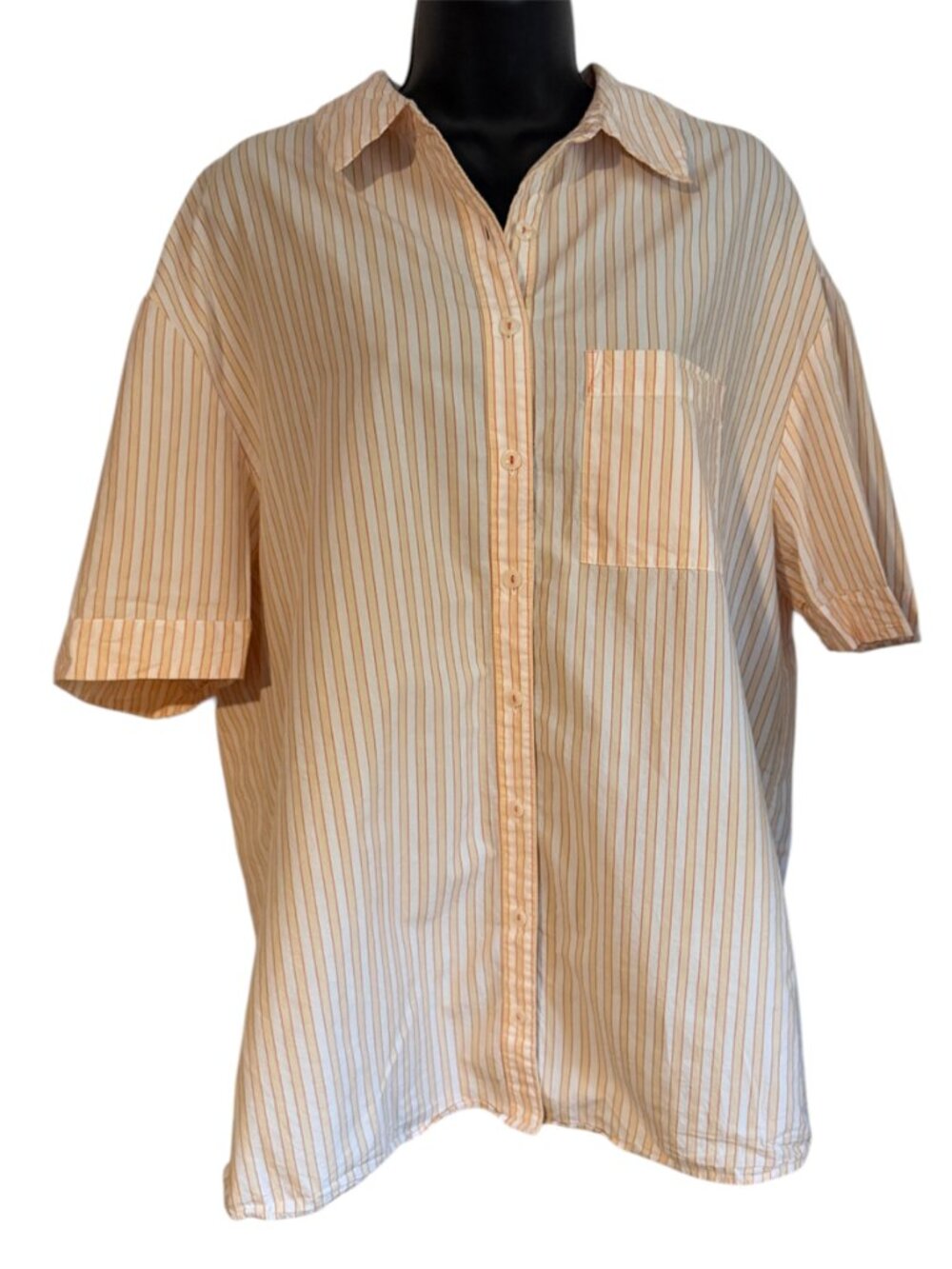 5/$25 - Anthropologie 100% Cotton Ochre Plaid Short Sleeve Shirt Side Slits EUC